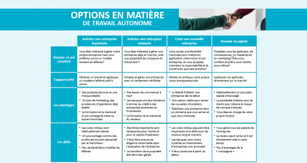 Options de travail autonome